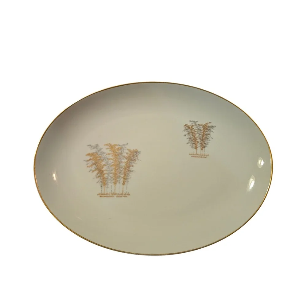 Fukagawa Arita Japan Handpainted‎ Bamboo Oval Serving Platter Gold Trim 901 12in
